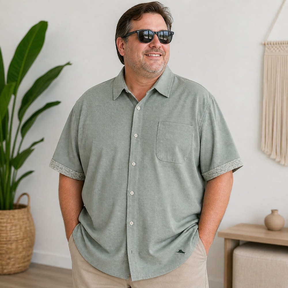 TTommy Bahama 3XL Green‎ IslandZone Shirt Short Sleeve Stretch Casual Button